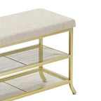 Shoe Bench, 2 Tier Bench Shoe Rack, Shoe Storage Bench with Cushion Holds Up to 330 Lb Organizer for Hallway, Living Room, Gold
