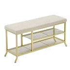 Shoe Bench, 2 Tier Bench Shoe Rack, Shoe Storage Bench with Cushion Holds Up to 330 Lb Organizer for Hallway, Living Room, Gold