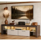Modern LED TV Stand with Large Storage Drawer for 40 50 55 60 65 70 75 Inch TVs, with Glossy Entertainment Center for Living Room, Bedroom,Wood