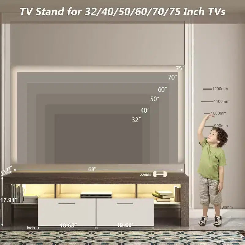 Modern LED TV Stand with Large Storage Drawer for 40 50 55 60 65 70 75 Inch TVs, with Glossy Entertainment Center for Living Room, Bedroom,Wood