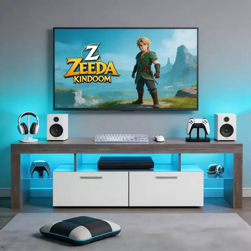 Modern LED TV Stand with Large Storage Drawer for 40 50 55 60 65 70 75 Inch TVs, with Glossy Entertainment Center for Living Room, Bedroom,Wood