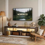 Modern LED TV Stand with Large Storage Drawer for 40 50 55 60 65 70 75 Inch TVs, with Glossy Entertainment Center for Living Room, Bedroom,Wood