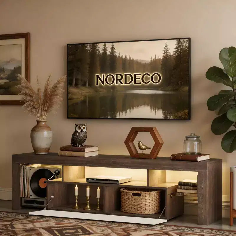 Modern LED TV Stand with Large Storage Drawer for 40 50 55 60 65 70 75 Inch TVs, with Glossy Entertainment Center for Living Room, Bedroom,Wood