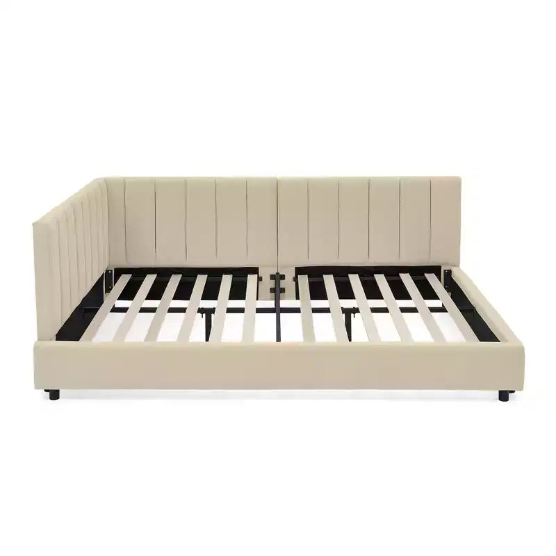 Full Size Upholstered Daybed Frame with Backrest and Armrests, Modern L Shaped Corner Bed for Bedroom Living Room