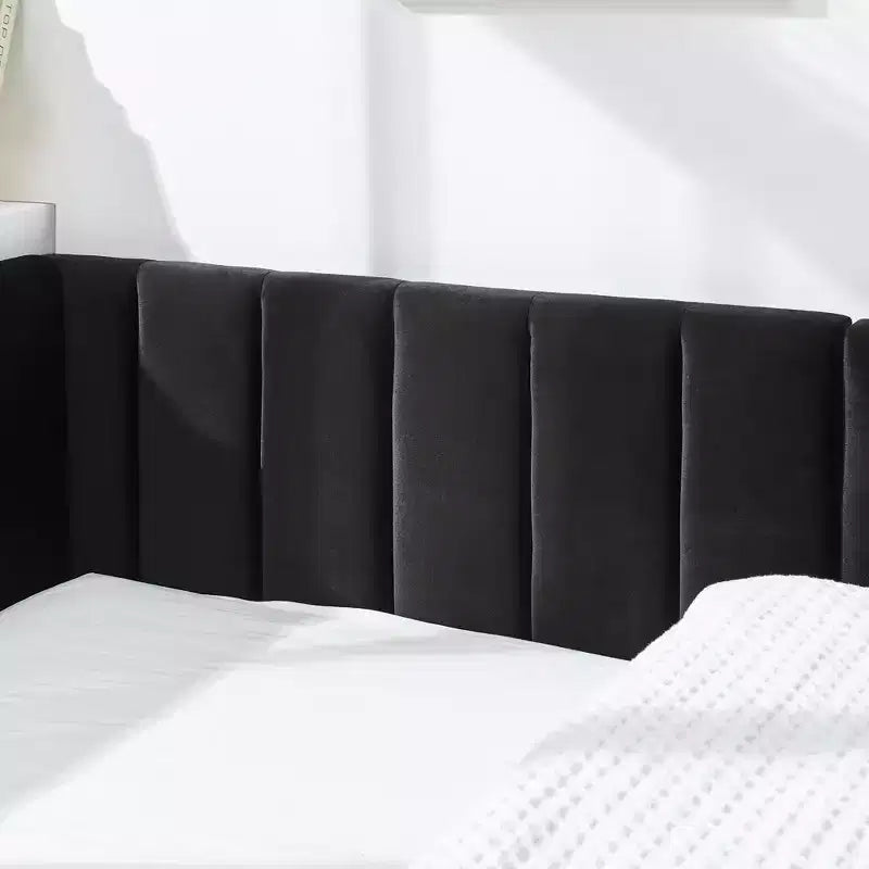 Full Size Upholstered Daybed Frame with Backrest and Armrests, Modern L Shaped Corner Bed for Bedroom Living Room