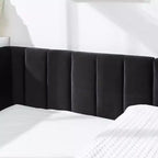 Full Size Upholstered Daybed Frame with Backrest and Armrests, Modern L Shaped Corner Bed for Bedroom Living Room