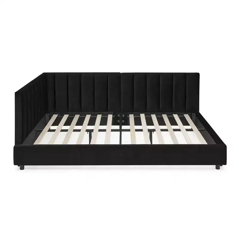 Full Size Upholstered Daybed Frame with Backrest and Armrests, Modern L Shaped Corner Bed for Bedroom Living Room