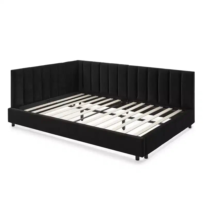 Full Size Upholstered Daybed Frame with Backrest and Armrests, Modern L Shaped Corner Bed for Bedroom Living Room
