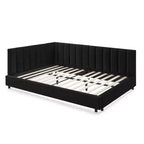 Full Size Upholstered Daybed Frame with Backrest and Armrests, Modern L Shaped Corner Bed for Bedroom Living Room