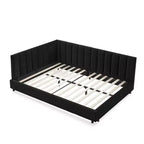 Full Size Upholstered Daybed Frame with Backrest and Armrests, Modern L Shaped Corner Bed for Bedroom Living Room