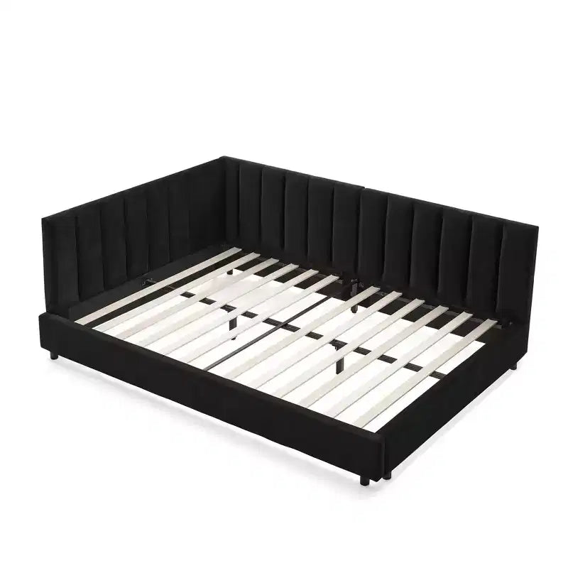 Full Size Upholstered Daybed Frame with Backrest and Armrests, Modern L Shaped Corner Bed for Bedroom Living Room