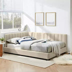 Full Size Upholstered Daybed Frame with Backrest and Armrests, Modern L Shaped Corner Bed for Bedroom Living Room