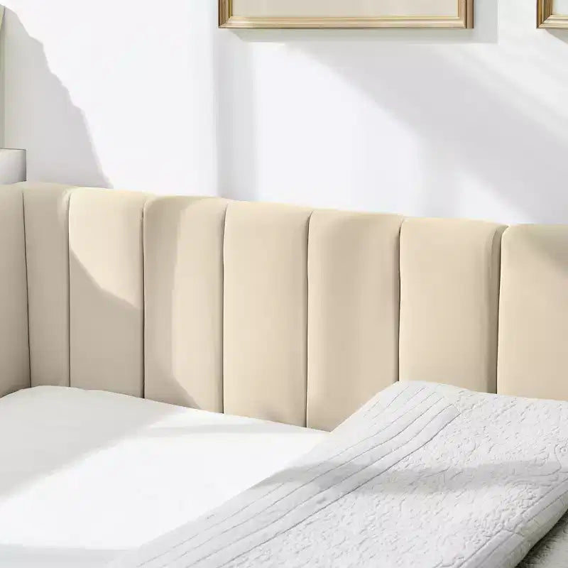 Full Size Upholstered Daybed Frame with Backrest and Armrests, Modern L Shaped Corner Bed for Bedroom Living Room