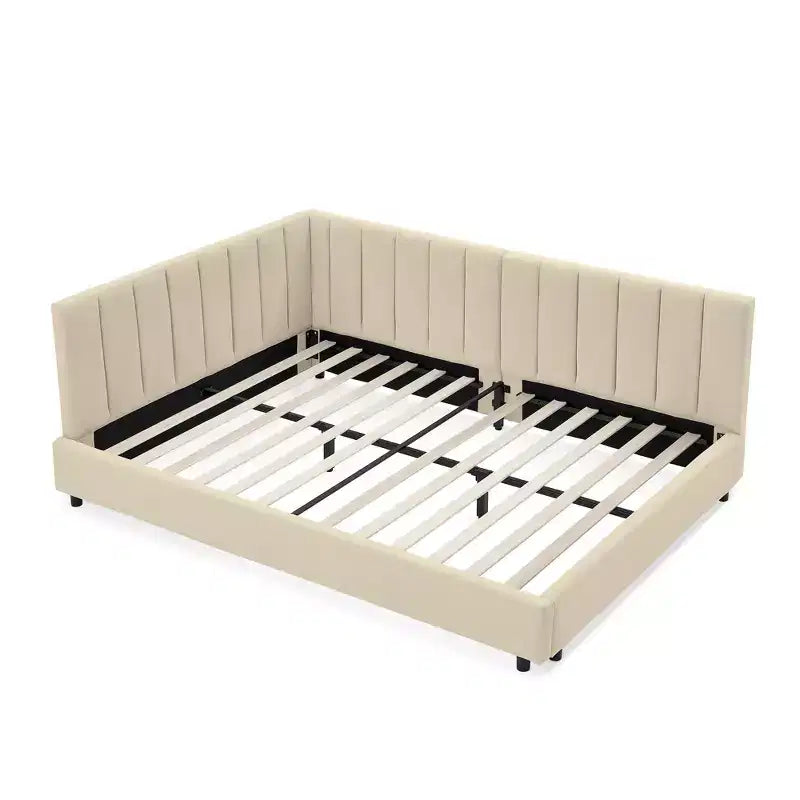 Full Size Upholstered Daybed Frame with Backrest and Armrests, Modern L Shaped Corner Bed for Bedroom Living Room