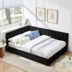 Full Size Upholstered Daybed Frame with Backrest and Armrests, Modern L Shaped Corner Bed for Bedroom Living Room