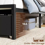 Full Size Upholstered Platform Bed Frame LED Lights Charging Station USB Port 2 Storage Drawers No Box Spring Needed Faux Leather Metal Black