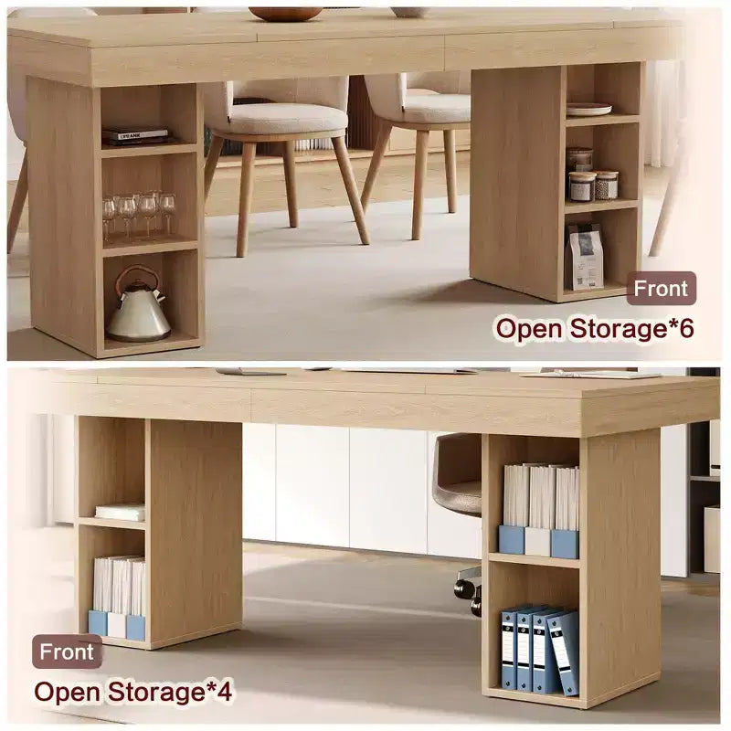 Double Pedestal Rectangular Wood Dining Table for 6, Spacious Kitchen Table with Dual Side Storage, Sturdy Dining Room Table for Home or Office