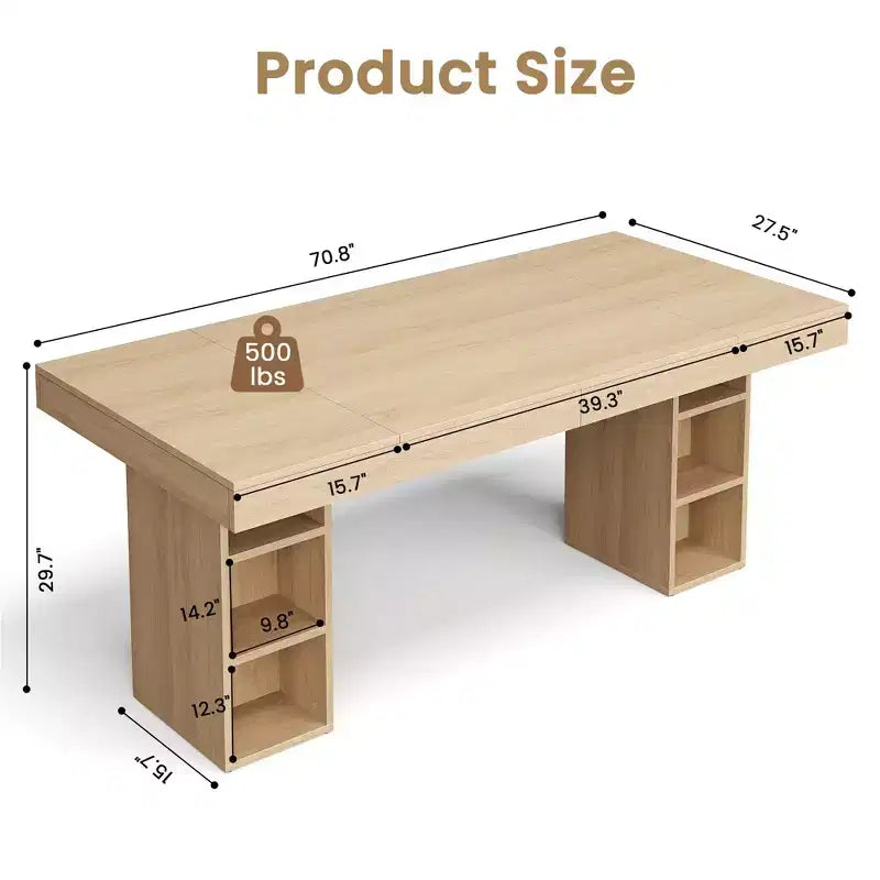 Double Pedestal Rectangular Wood Dining Table for 6, Spacious Kitchen Table with Dual Side Storage, Sturdy Dining Room Table for Home or Office
