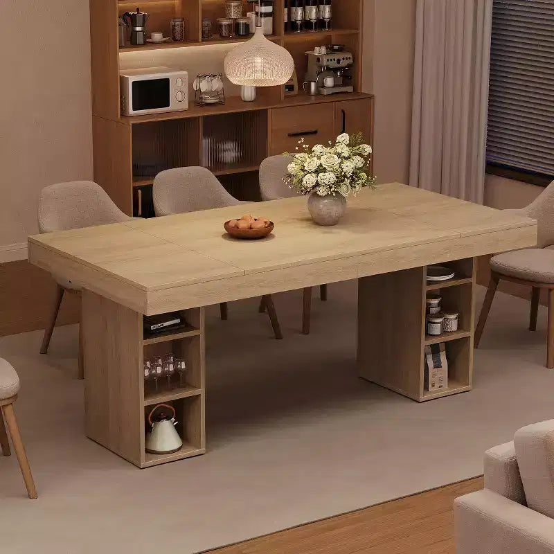 Double Pedestal Rectangular Wood Dining Table for 6, Spacious Kitchen Table with Dual Side Storage, Sturdy Dining Room Table for Home or Office