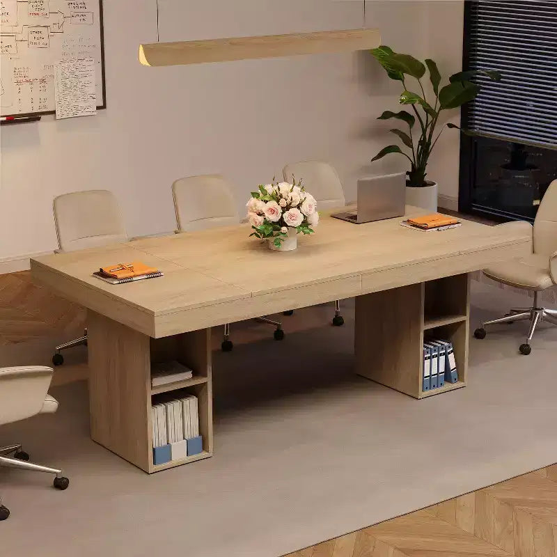 Double Pedestal Rectangular Wood Dining Table for 6, Spacious Kitchen Table with Dual Side Storage, Sturdy Dining Room Table for Home or Office