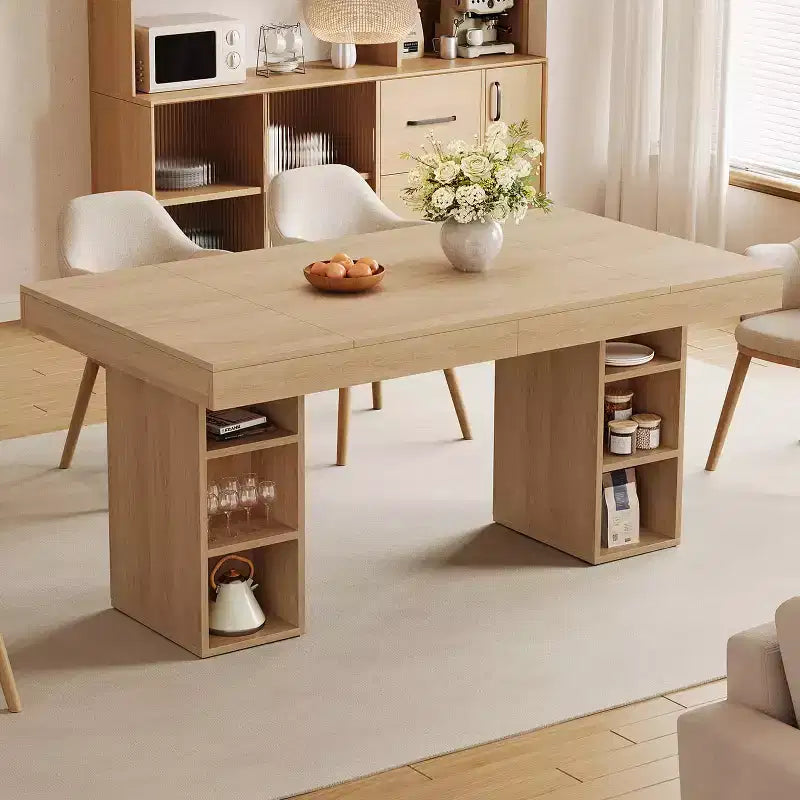 Double Pedestal Rectangular Wood Dining Table for 6, Spacious Kitchen Table with Dual Side Storage, Sturdy Dining Room Table for Home or Office