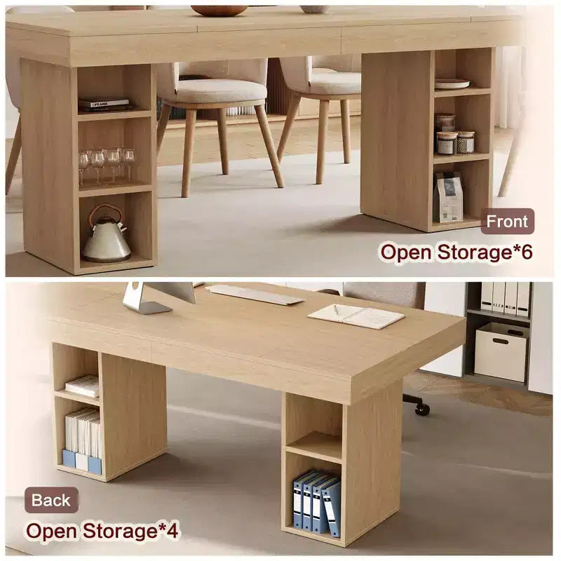 Double Pedestal Rectangular Wood Dining Table for 6, Spacious Kitchen Table with Dual Side Storage, Sturdy Dining Room Table for Home or Office
