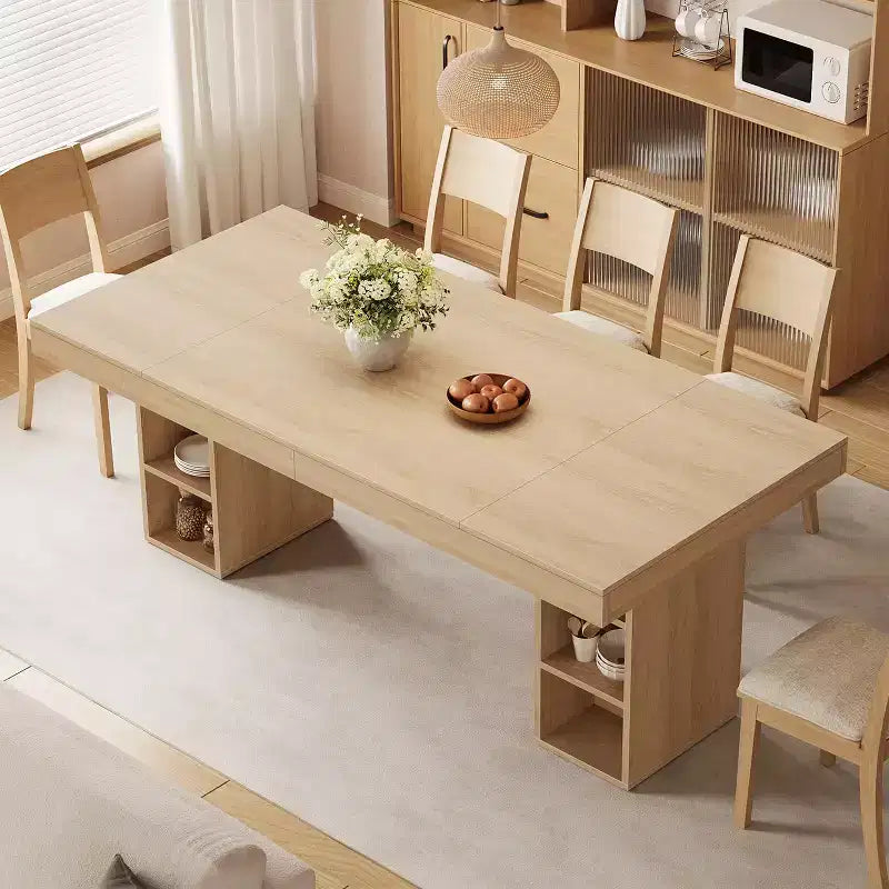 Double Pedestal Rectangular Wood Dining Table for 6, Spacious Kitchen Table with Dual Side Storage, Sturdy Dining Room Table for Home or Office