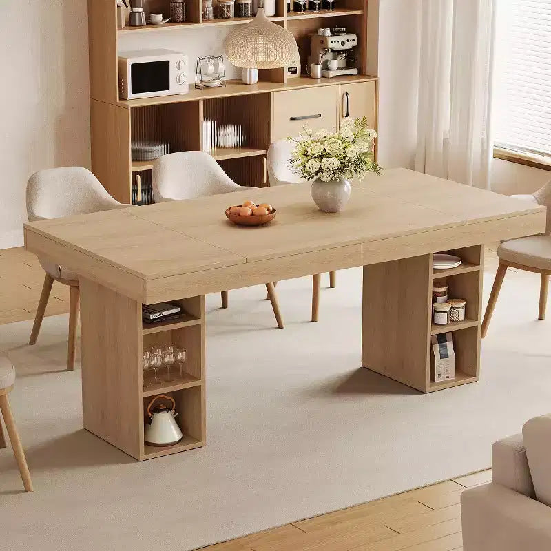 Double Pedestal Rectangular Wood Dining Table for 6, Spacious Kitchen Table with Dual Side Storage, Sturdy Dining Room Table for Home or Office